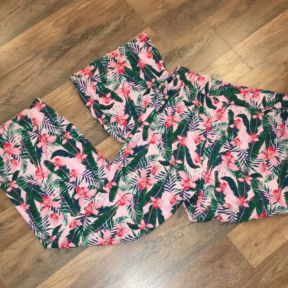 Floral Tropical Print Wide Leg Flowy Pants Resort Vacation Cruise Wear Small/2/4